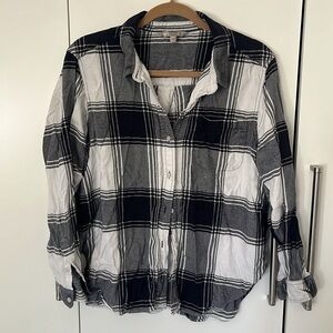 Athleta navy white plaid button down shirt, size L